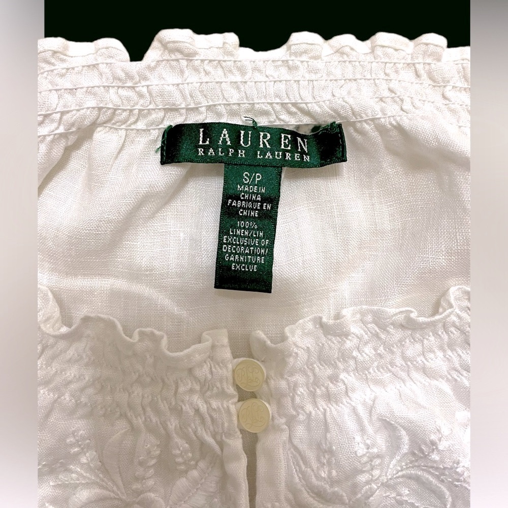 Ralph Lauren white embroidered blouse Puff Sleeves Small Cotton
